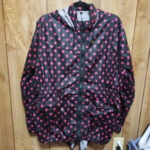 Ladies Rain Mac Raincoat Pack Away Fishtail Jacket Size Lg Meaveor Blk/ Pink